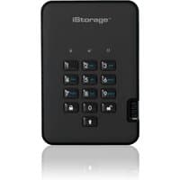 Black iStorage diskAshur² SSD with numeric keypad, PIN protection, and durable, water-resistant casing.