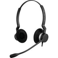 Black Jabra Biz 2300 QD headset with cushioned ear pads and flexible boom microphone.