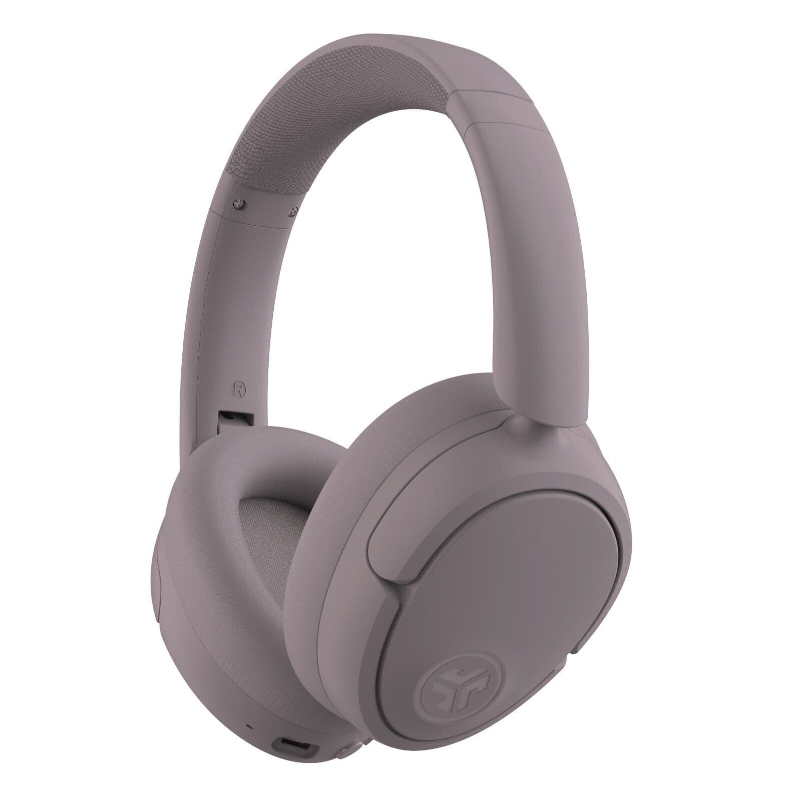 Mauve JLab Audio JBuds Lux ANC headphones featuring cushioned ear cups, adjustable headband, and a sleek design with a prominent JLab logo on the ear cup.