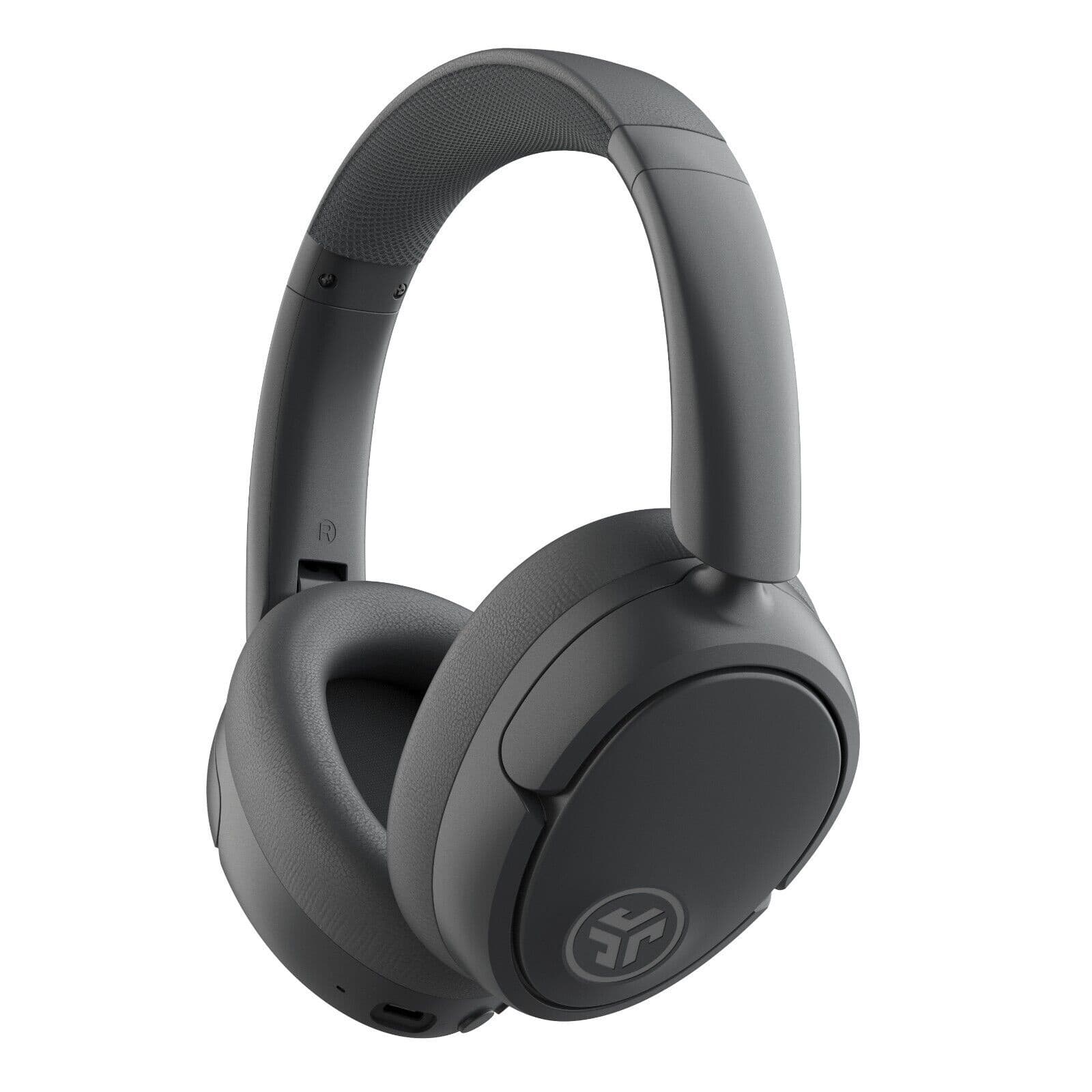 Graphite-colored Jlab Jbuds Lux ANC wireless over-ear headphones featuring plush ear cushions, adjustable headband, and a sleek, modern design.