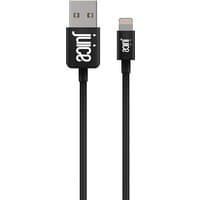 Black Juice 2m lightning cable with USB and lightning connectors, round design.