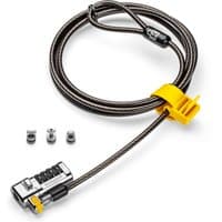 Kensington ClickSafe laptop lock with black cable, silver combination lock, and yellow security clip.