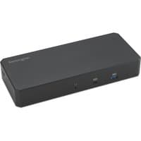Black Kensington USB-C dock with multiple ports, sleek rectangular design, and Kensington logo on top left.