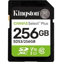 Kingston 256GB SDXC card, black with white and green label, 150MB/s, UHS-I U1 V10, Canvas Select Plus Gen3.