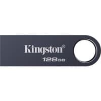 Dark nickel Kingston 128GB USB flash drive with keyring loop and sleek design.