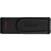 Black Kingston 64GB USB 3.2 Gen 1 flash drive with sliding cover and embossed logo.