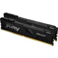 Black Kingston FURY Beast 32GB DDR4 RAM kit, 3200MT/s, CL16, sleek design with silver branding on heat spreaders.