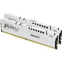 White Kingston FURY Beast 32GB DDR5 RAM kit, 5600MT/s, CL36, with sleek black accents and gold connectors.