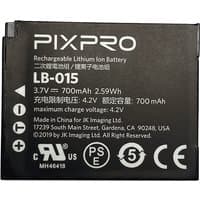 Black Kodak LB015 Lithium-Ion battery with white text, 700 mAh, rectangular shape, and product details on front.
