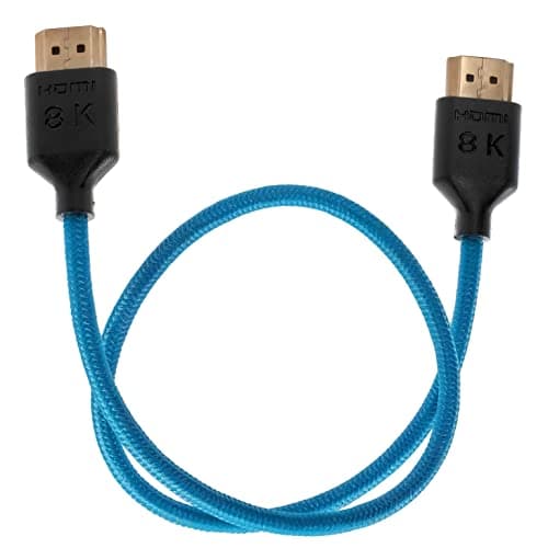 Kondor Blue KB-HDMI2.1 HDMI cable in vibrant blue, 0.35 meters long, featuring gold-plated connectors and a durable braided design, labeled for 8K compatibility.