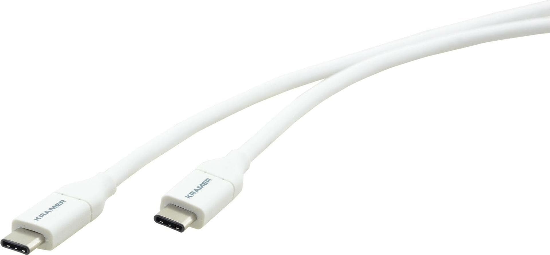 White USB 2.0 cable measuring 1.8 meters with USB-C connectors on both ends, featuring a smooth plastic finish and the "KRAMER" logo near the connectors.
