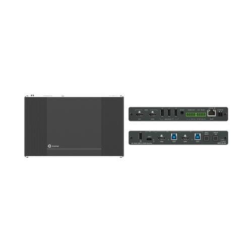 Kramer 3 Way 4K UHD 60Hz USB-C/HDMI 2.0 Switch in sleek black, featuring multiple input/output ports and a compact design for easy connectivity.