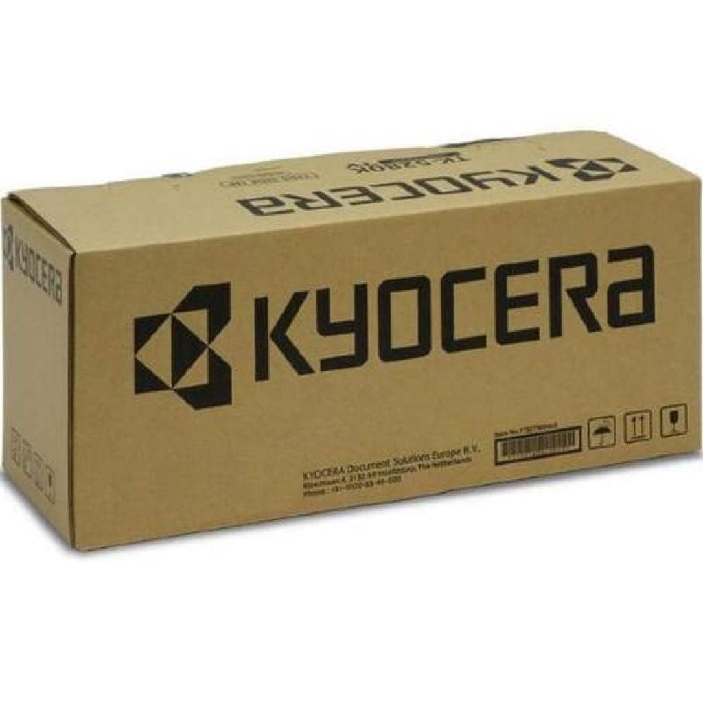 Brown cardboard box with the Kyocera logo prominently displayed in black, featuring product details and barcode on one side.