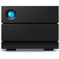 Black LaCie 2big RAID 16TB disk array with a blue LED light and two stacked drive bays.