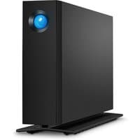 Black LaCie d2 Professional external hard drive with blue LED indicator and sleek rectangular design.