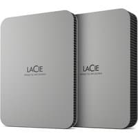 Silver LaCie Mobile Drive external hard drive, 5 TB, 2.5", USB Type-C, sleek design with rounded edges.