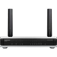 LANCOM 1800EFW router, black front panel, two vertical antennas, silver base.