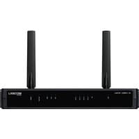 Black LANCOM 1800VA-4G router with dual antennas and LED indicators on front panel.