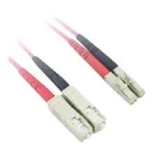 Pink and black 2-meter Lanview LVO231814 InfiniBand/fibre optic cable featuring two SC and two LC connectors, designed for high-speed data transmission.