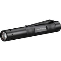 Black LED Lenser P2R CORE rechargeable LED torch with pocket clip and textured grip.