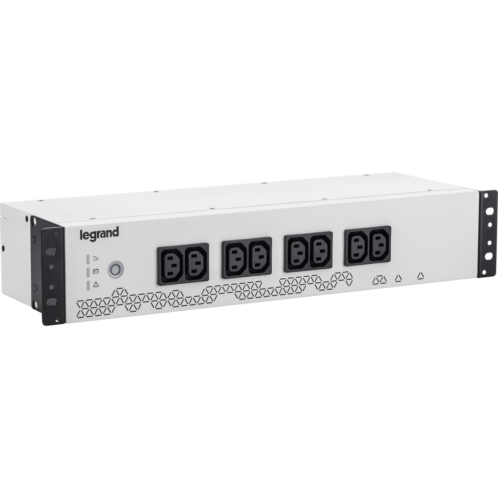 Legrand Keor PDU 800 UPS in white metal housing, featuring multiple black power outlets, indicator lights, and a sleek, modern design for reliable power backup.