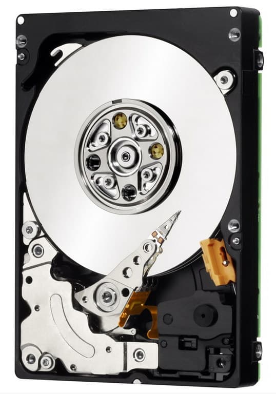 Lenovo 01GV182 internal hard drive features a sleek black casing, a shiny silver platter, and intricate metal components, designed for 2.5" SAS storage with a capacity of 2.4 TB.