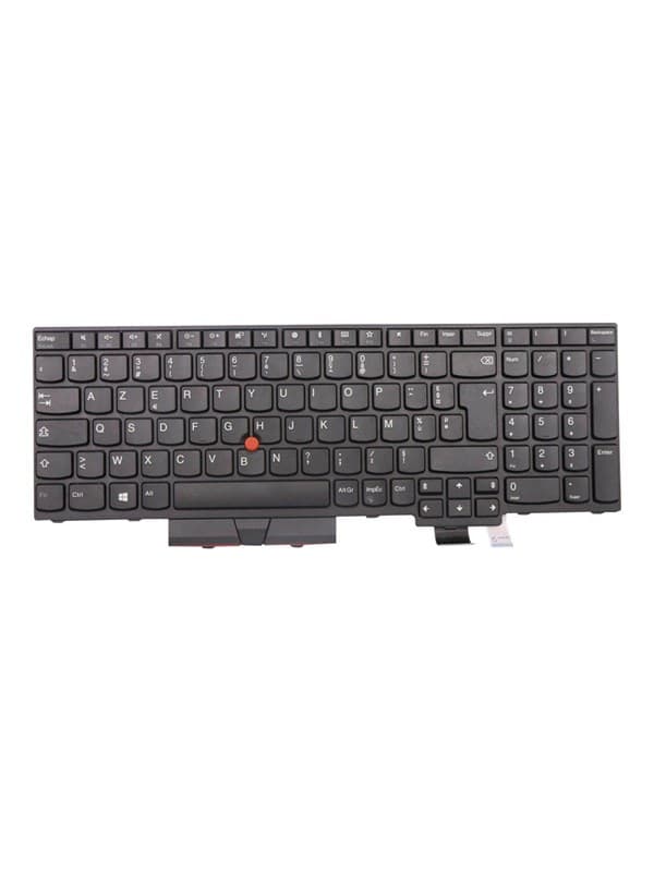 Black Lenovo 01HX190 laptop keyboard featuring a standard layout with white lettering, a red TrackPoint in the center, and a sleek, durable plastic design.