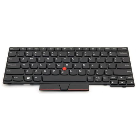 Black Lenovo laptop keyboard spare part featuring a compact layout, with white lettering on keys and a red accent on the bottom edge.