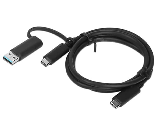 Black 1-meter USB cable featuring USB-A and USB-C connectors, designed for data transfer and charging, with a flexible rubberized exterior.