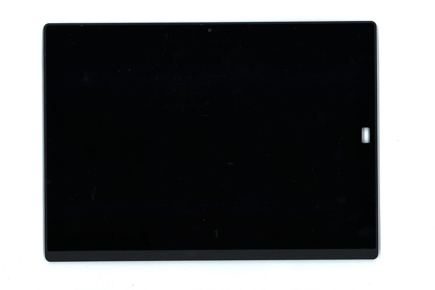 Lenovo 12.0" FHD display panel with a sleek black glass surface, featuring a minimalist design and a small cutout for the front camera.