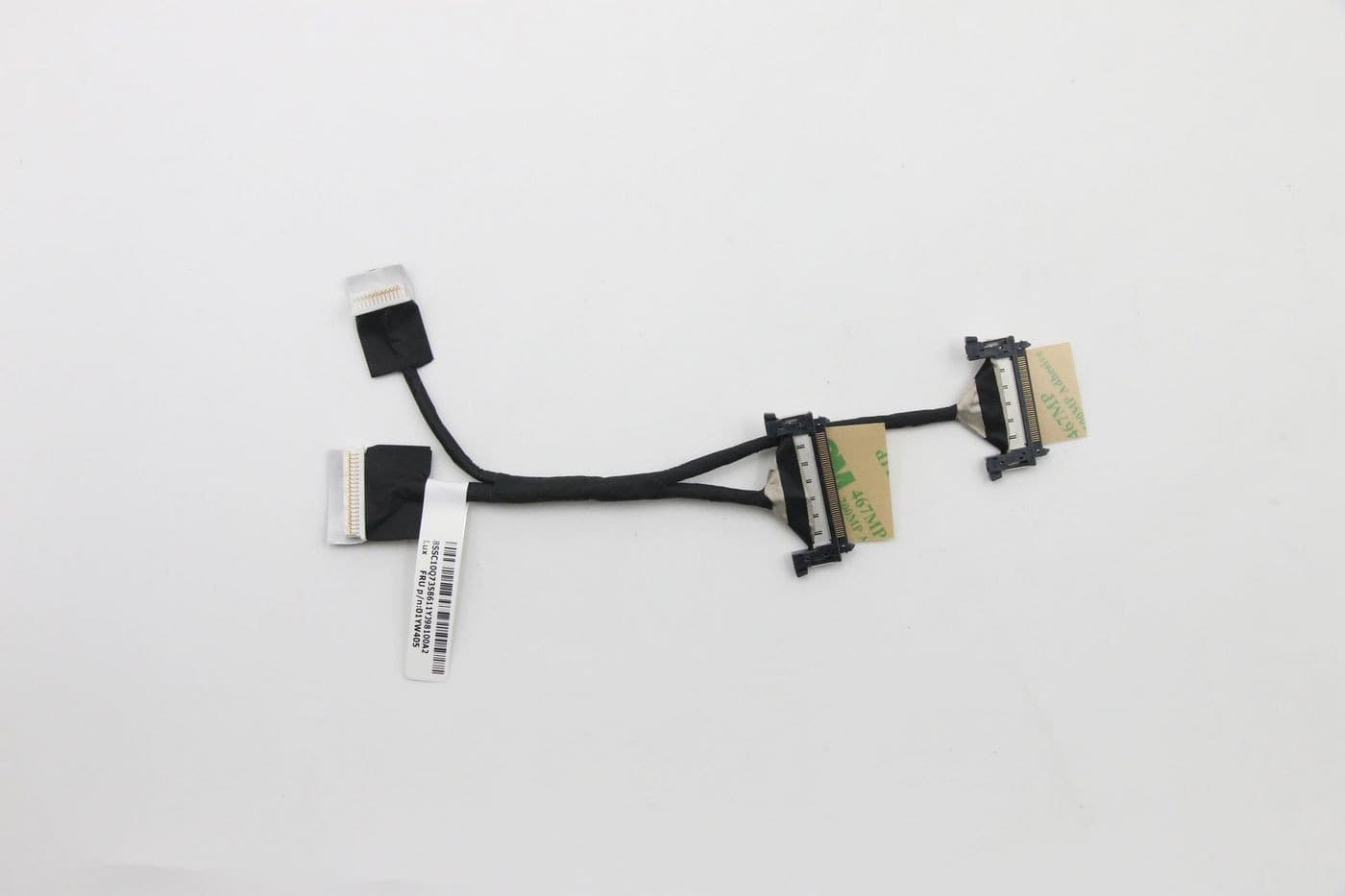 Lenovo 27" LVDS cable featuring a black flexible wire with two connectors on one end and a single connector on the other, designed for Lenovo displays.