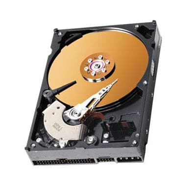 Lenovo 300GB 10K SAS 2.5" internal hard drive featuring a shiny gold platter, black casing, and a silver actuator arm, designed for high-speed data access at 10,000 RPM.