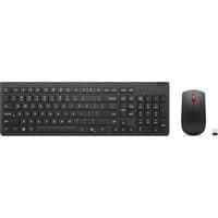 Black Lenovo wireless QWERTY UK keyboard with numeric keypad and matching mouse, USB receiver included.