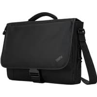 Black Lenovo 15.6" messenger laptop case with top handle, adjustable shoulder strap, and front flap closure.