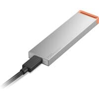 Slim silver Lenovo external SSD with orange accent, USB Type-C connection, 1 TB capacity.