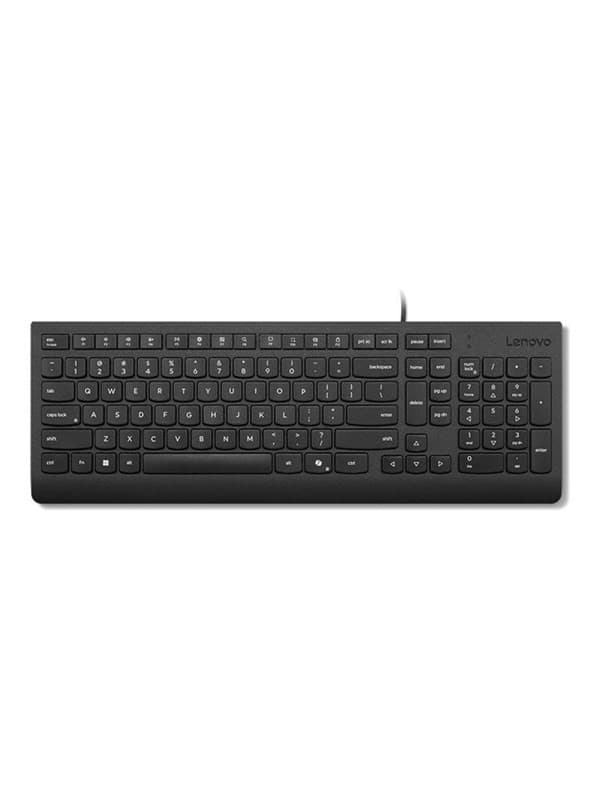 Danish black USB keyboard by Lenovo featuring a sleek design, low-profile keys, and a compact layout suitable for home or office use.