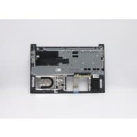 Black Lenovo laptop cover with integrated keyboard, visible internal components, and metallic accents.