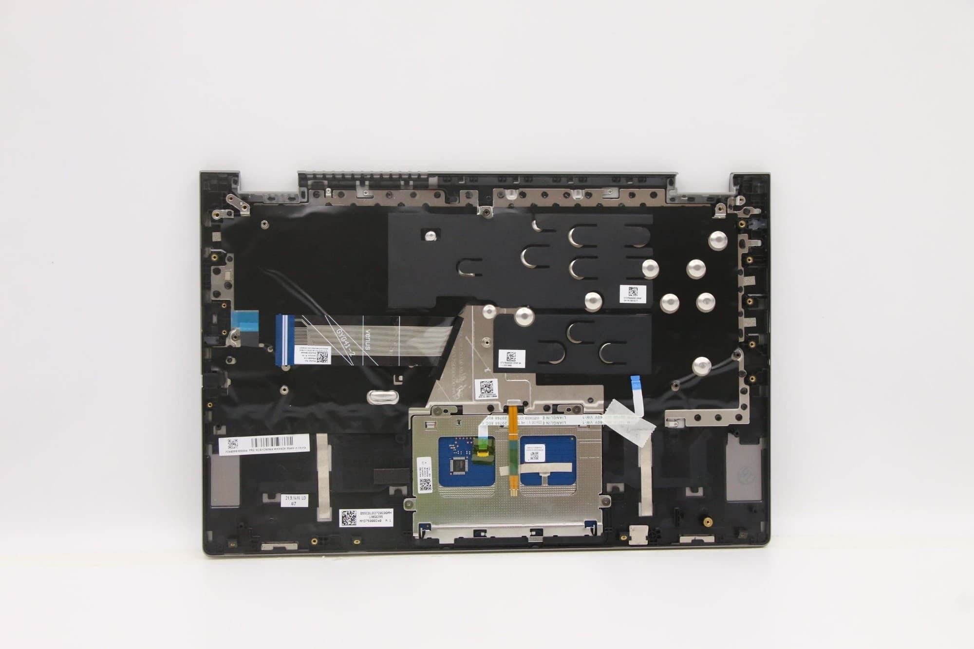 Black laptop cover with a built-in keyboard, featuring various connectors and a touchpad area, designed for Lenovo models, showcasing a sleek, durable plastic material.