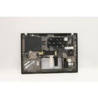Black Lenovo laptop cover with integrated keyboard, visible internal components, and multiple connection ports.