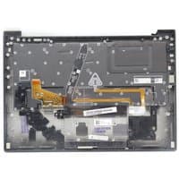 Black Lenovo laptop cover with integrated keyboard, visible circuit board, and connector ribbons.