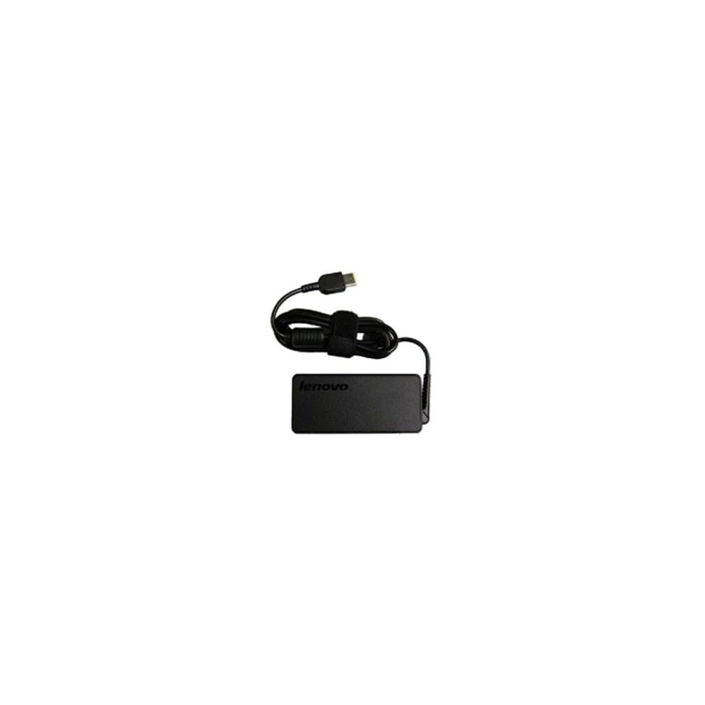 Black Lenovo 45W power adapter with a compact design, featuring a textured surface and a coiled cable ending in a USB connector.