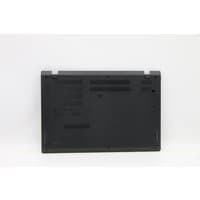 Black Lenovo ThinkPad E14 Gen 4 laptop bottom panel with ventilation slots and rubber feet.