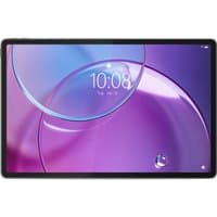 Lenovo Idea Tab Pro Gen 2, 13-inch tablet, black bezel, vibrant purple display, digital clock on screen.