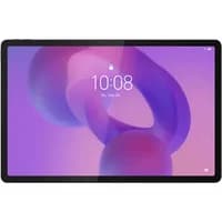 Grey Lenovo Idea Tab Pro tablet with 12.7" display, slim bezels, and vibrant purple-pink abstract screen.