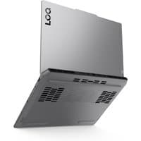 Silver Lenovo LOQ 15AHP10 laptop with sleek design, visible logo on lid, and vented underside for cooling.