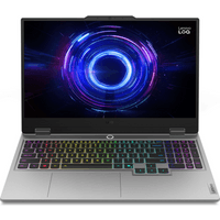 Lenovo LOQ 15IRX10 gaming laptop, sleek silver design, RGB backlit keyboard, vibrant display with circular graphic.