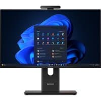 Lenovo ThinkCentre M70a Gen 6 desktop with 23.8" display, slim black bezel, integrated webcam, and sleek black stand.
