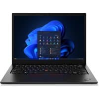 Black Lenovo ThinkPad L13 Gen 5 laptop with 13.3-inch display, backlit keyboard, and Windows interface on screen.