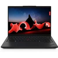 Black Lenovo ThinkPad L14 Gen 5 laptop with 14" display, Ryzen 3 processor, and sleek design, open on a desk.
