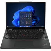 Black Lenovo ThinkPad X13 Gen 5 laptop with Intel Core Ultra 5, 16GB RAM, 512GB SSD, and a sleek, compact design.